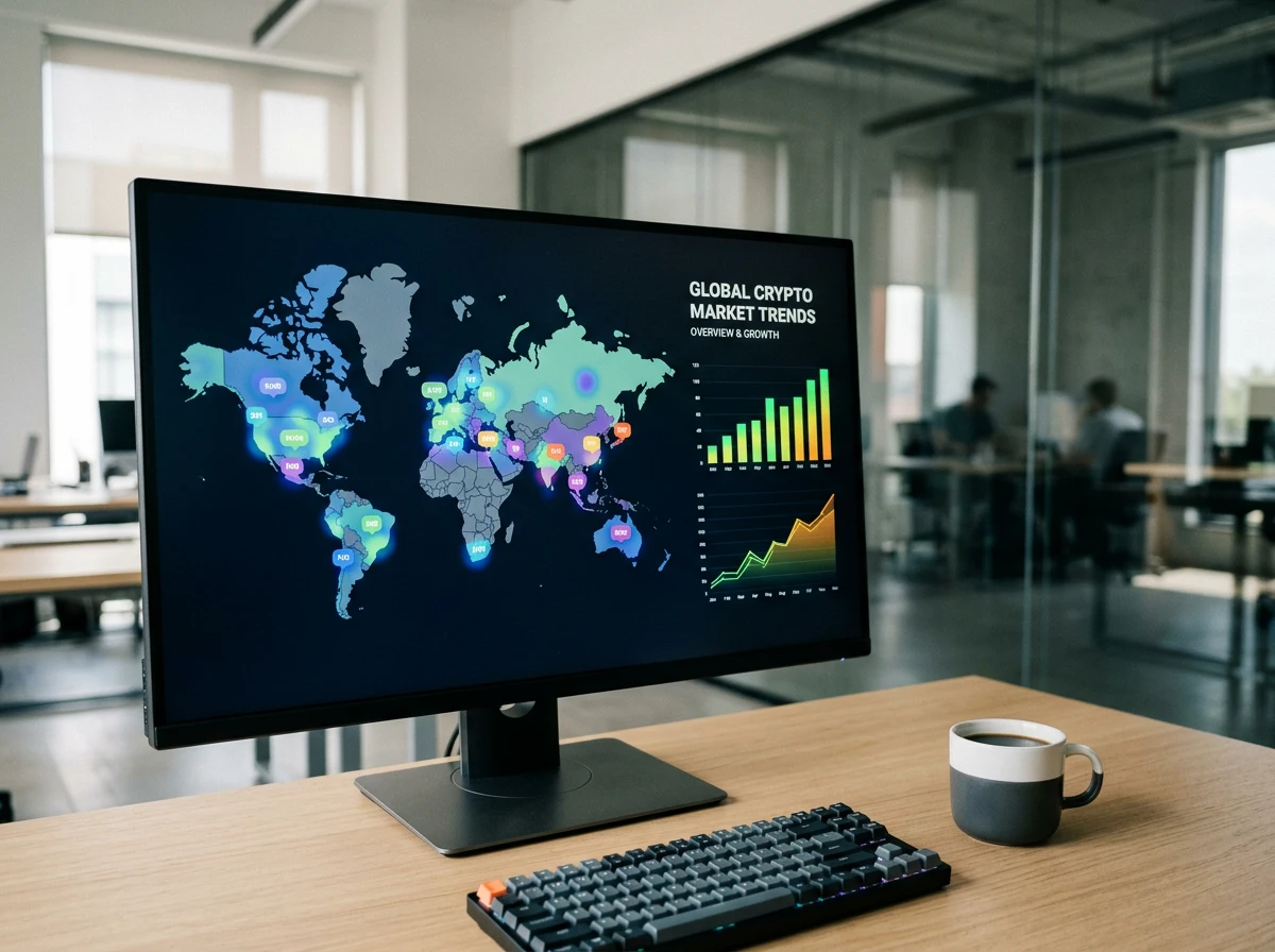 Wereldkaart met regionale crypto-gokmarktaandelen en groeitrends in 2026