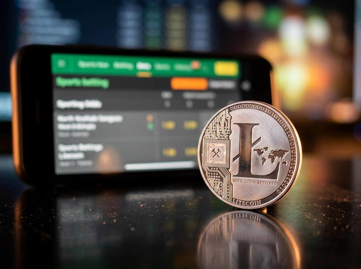 Litecoin-logo met snelle transactie-indicatoren voor sportweddenschappen in Nederland